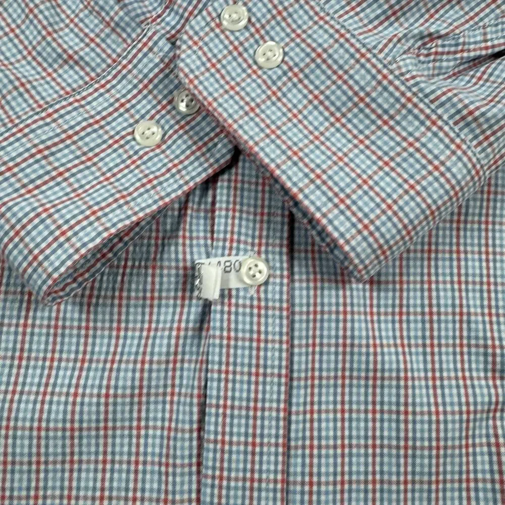 Age Of Wisdom Shirt Mens Size XL Blue Check Long Sleeve Stretch Button Down